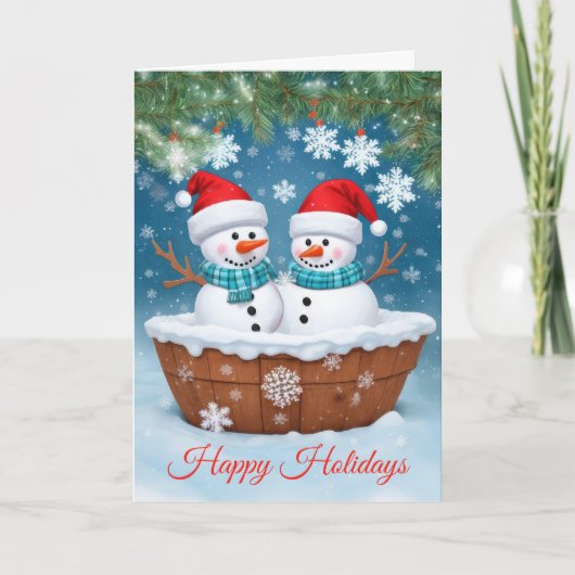 Kerstmis Sneeuwman Koppel Feestdagen Kaart (Voorkant)