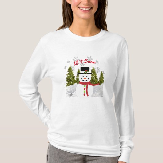 Kerstmis Sneeuwman / Laat het Sneeuwen T-shirt (Voorkant)