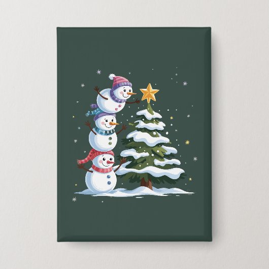 Kerstmis Sneeuwman Liefhebber Boom Kerstfeest Wint Button (Voorkant)