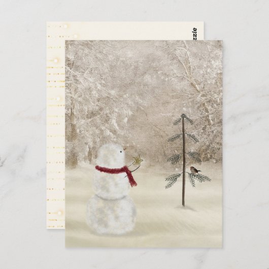 Kerstmis sneeuwman met ster voor dennenboom briefkaart (Voorkant / Achterkant)
