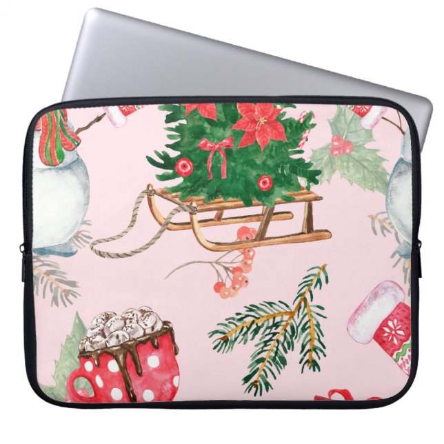 Kerstmis Sneeuwman Naadloos Patroon. Laptop Sleeve (Voorkant)