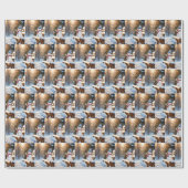 Kerstmis Sneeuwman op een parkbank Cadeaupapier (Vlak)