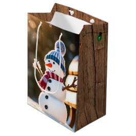 Kerstmis Sneeuwman op een parkbank Medium Cadeauzakje