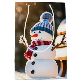 Kerstmis Sneeuwman op een parkbank Medium Cadeauzakje