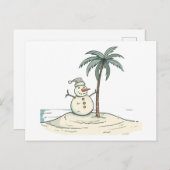 Kerstmis - Sneeuwman op een tropische strandomgevi Briefkaart (Voorkant / Achterkant)