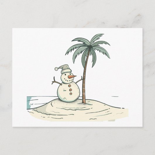 Kerstmis - Sneeuwman op een tropische strandomgevi Briefkaart (Voorkant)