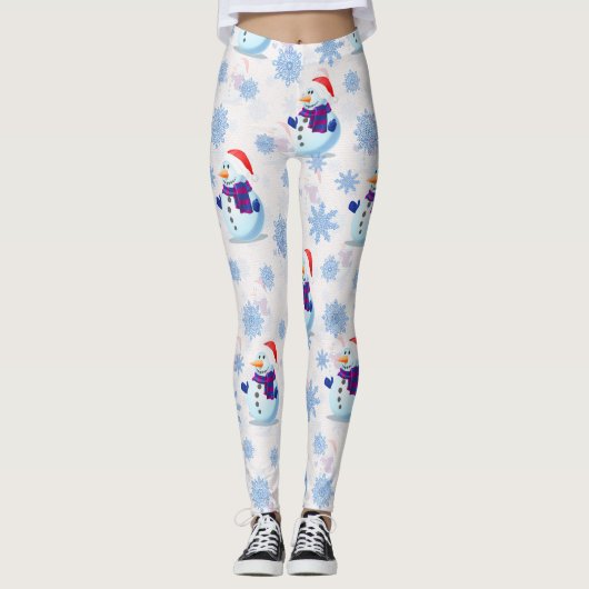 Kerstmis Sneeuwman oppervlaktepatroon Leggings (Voorkant)