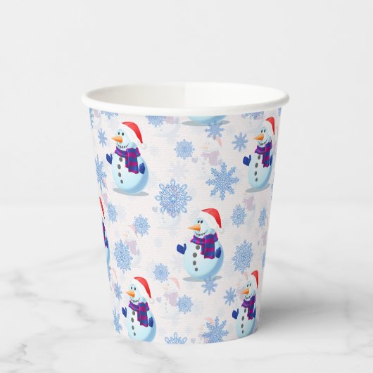 Kerstmis Sneeuwman oppervlaktepatroon Papieren Bekers (Links)