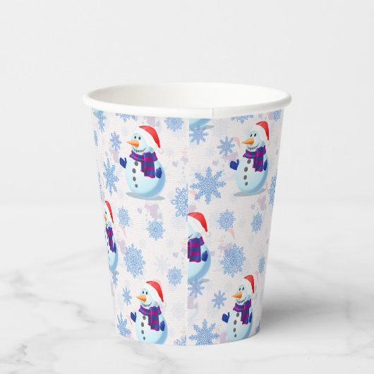 Kerstmis Sneeuwman oppervlaktepatroon Papieren Bekers (Rechts)