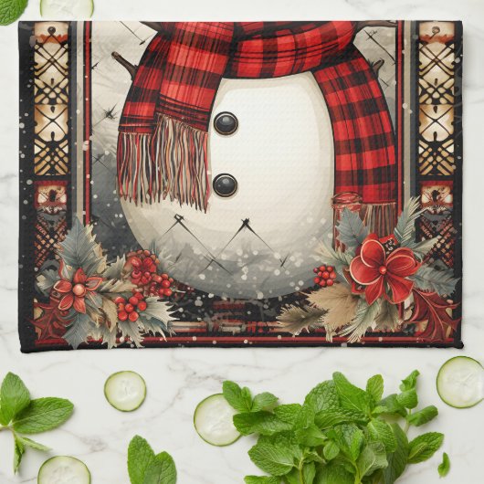 Kerstmis Sneeuwman Plaid Sjaal Rode Bloemen Theedoek (Gevouwen)