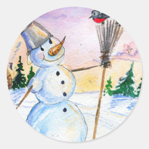Kerstmis sneeuwman Russische stijl kaart Ronde Sticker