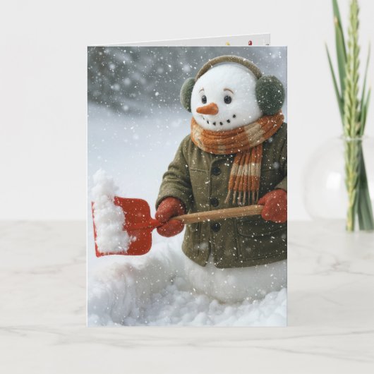 Kerstmis Sneeuwman Sneeuw Scheppen Kaart (Voorkant)