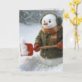 Kerstmis Sneeuwman Sneeuw Scheppen Kaart (Gele Bloem)