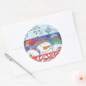 Kerstmis Sneeuwman Sneeuwvlokken Candy Canes Ronde Sticker (Envelop)
