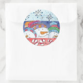 Kerstmis Sneeuwman Sneeuwvlokken Candy Canes Ronde Sticker (Tas)