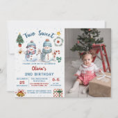 Kerstmis Sneeuwman Twee Lieve 2e Verjaardag Foto Kaart (Voorkant)