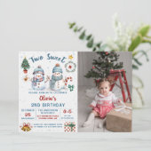 Kerstmis Sneeuwman Twee Lieve 2e Verjaardag Foto Kaart (Staand voorkant)