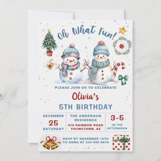 Kerstmis Sneeuwman Vakantie 5e Verjaardag Kaart (Voorkant)