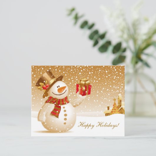 Kerstmis Sneeuwman Vakantie Groeten Feestdagenkaart (Staand voorkant)