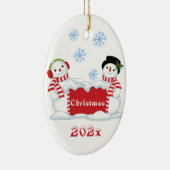 Kerstmis Sneeuwmannen Boom Keramisch Ornament (Rechts)