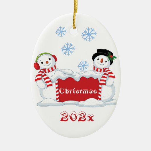 Kerstmis Sneeuwmannen Boom Keramisch Ornament (Voorkant)