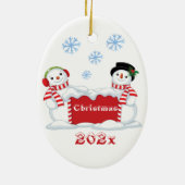 Kerstmis Sneeuwmannen Boom Keramisch Ornament (Achterkant)