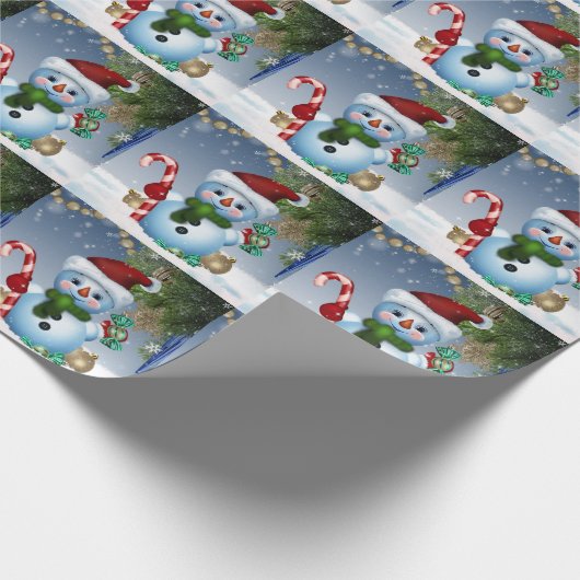 Kerstmis  Sneeuwmannen en Kerststokken Cadeaupapier (Hoek)