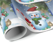 Kerstmis  Sneeuwmannen en Kerststokken Cadeaupapier (Rol Hoek)