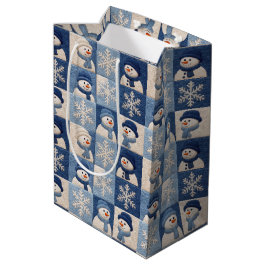 Kerstmis Sneeuwmannen en Sneeuwvlokken Quilt Patro Medium Cadeauzakje