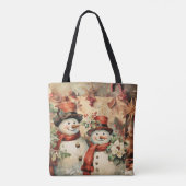 Kerstmis Sneeuwmannen illustratie Tote Bag (Achterkant)