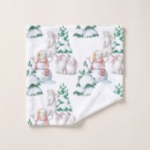 Kerstmis Sneeuwmannen Konijnen Bomen Illustratie Bad Handdoek (Wasdoekje)