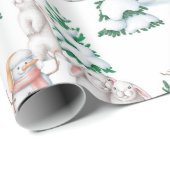 Kerstmis Sneeuwmannen Konijnen Bomen Illustratie Cadeaupapier (Rol Hoek)