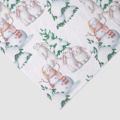 Kerstmis Sneeuwmannen Konijnen Bomen Illustratie Tissuepapier (Detail)