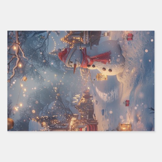 Kerstmis Sneeuwmannen Village Decoupage Inpakpapier Vel (Voorkant 3)