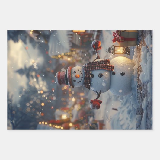 Kerstmis Sneeuwmannen Village Decoupage Inpakpapier Vel (Voorkant 2)