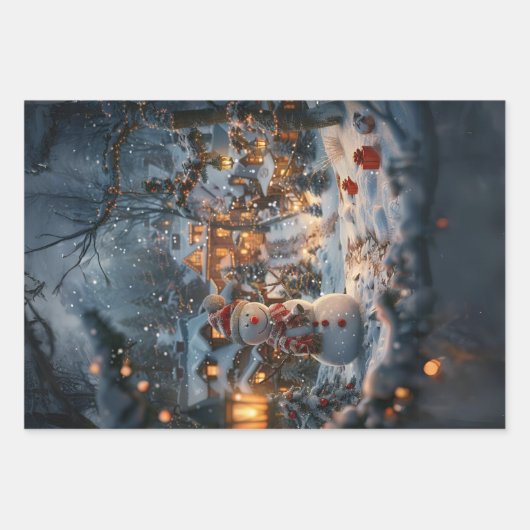 Kerstmis Sneeuwmannen Village Decoupage Inpakpapier Vel (Voorkant)