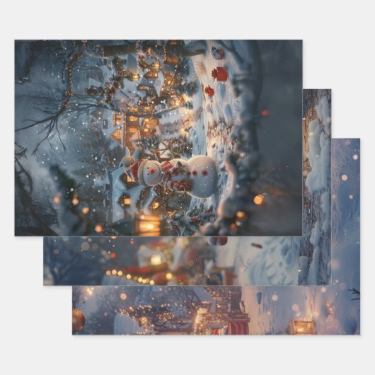 Kerstmis Sneeuwmannen Village Decoupage Inpakpapier Vel (Set)