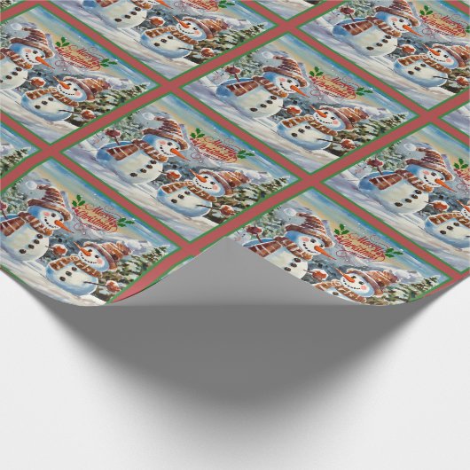 Kerstmis Sneeuwmannen, Vrolijk Kerstmis, Cadeaupapier (Hoek)