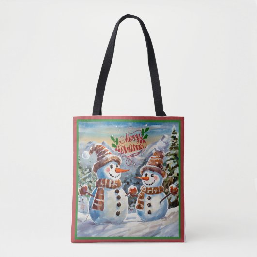 Kerstmis Sneeuwmannen, Vrolijk Kerstmis, Tote Bag (Voorkant)