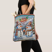 Kerstmis Sneeuwmannen, Vrolijk Kerstmis, Tote Bag (Dichtbij)