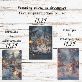 Kerstmis Sneeuwmannendorp Decoupage Inpakpapier Vel