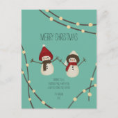 Kerstmis Sneeuwmannenduo – Winterlichten op Teal Briefkaart (Voorkant)