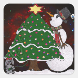 Kerstmis Sneeuwpop Verrassing Feestdagen Vierkante Sticker