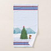 Kerstmis Sneeuwscène met Sneeuwman en Puppy Bad Handdoek (Handdoek)