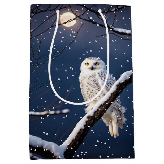 Kerstmis Sneeuwuil in sneeuwvlokken Medium Cadeauzakje (Voorkant)