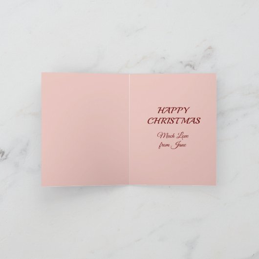 Kerstmis Sneeuwuil, roze bloemen. Bewerkbare tekst Notitiekaartje (Binnen)