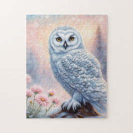 Kerstmis Sneeuwuil, roze bloemen. Legpuzzel