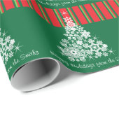 Kerstmis sneeuwvlok boom bericht groen patroon cadeaupapier (Rol Hoek)