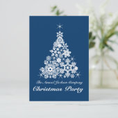 Kerstmis sneeuwvlok boom feestuitnodiging blauw kaart (Staand voorkant)