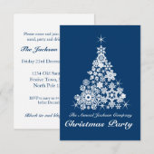Kerstmis sneeuwvlok boom feestuitnodiging blauw kaart (Voorkant / Achterkant)
